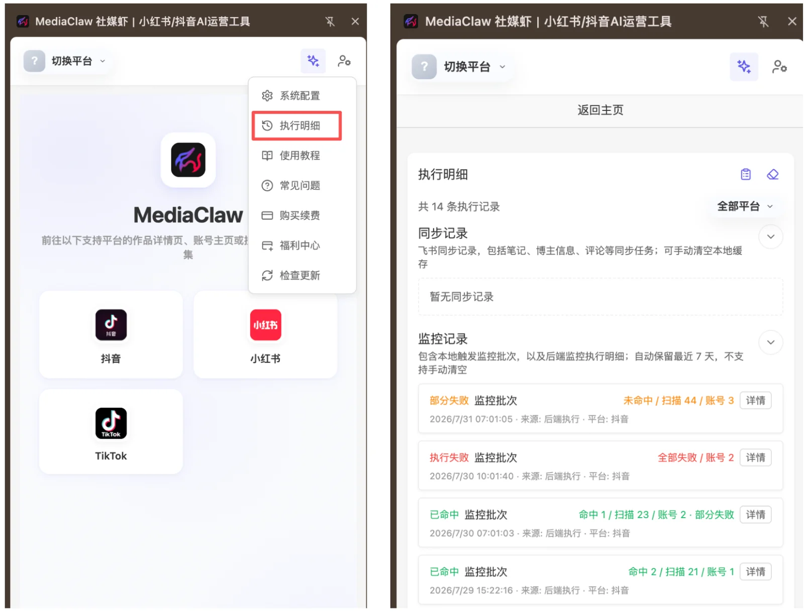 执行明细页